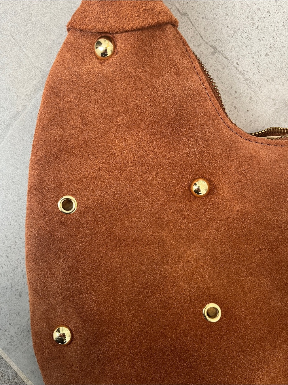 NWT Corder London Brown Suede Gold-Studded Shoulder Bag - Picture 6 of 11